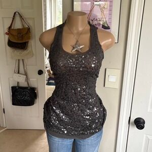 Y2K 2000s mcbling dark gray TANK TOP